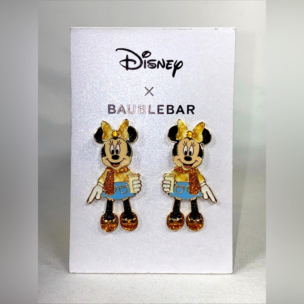 Disney X Baublebar MINNIE MOUSE GETTING COFFEE EARRINGS NEW NWT